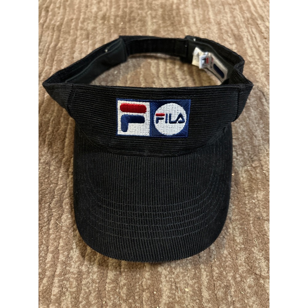 Vintage‎ FILA Visor Corduroy Black Adjustable Golf Tennis Casual Mens Hat